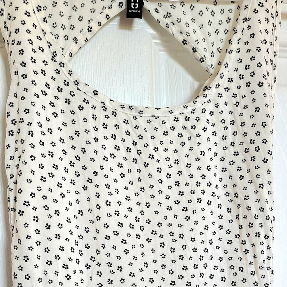 H&M Creamy White Dress Womens 4 Black Flowers Pattern Preppy Feminine Tie Back - Picture 3 of 9